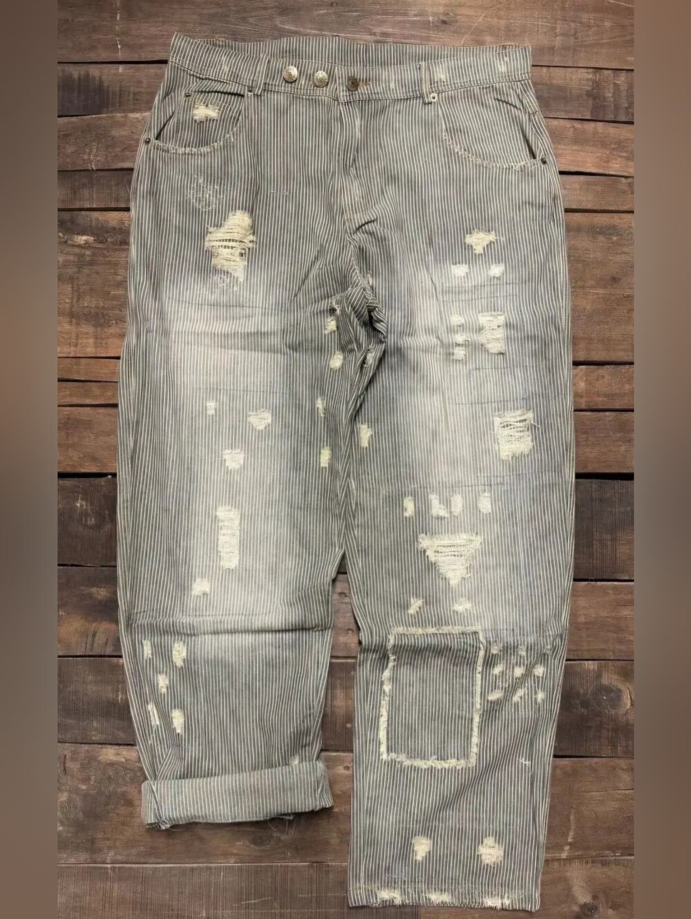 #1744 Jaded Gypsy Peace and Love Jeans - Midnight Railroad Stripe